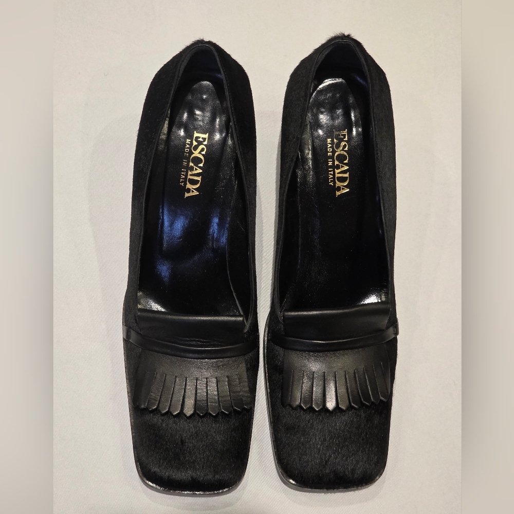 Escada Black Women's Calf Hair Shoes (Size 10) Made In Italy